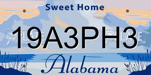 19A3PH3 Alabama License Plate