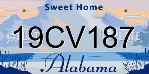19CV187 Alabama License Plate