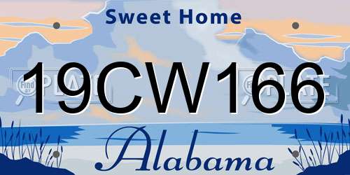 19CW166 Alabama License Plate