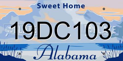 19DC103 Alabama License Plate