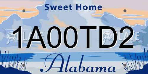 1A00TD2 Alabama License Plate