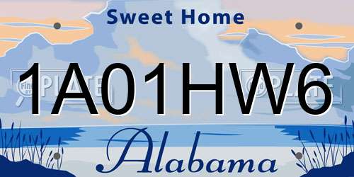 1A01HW6 Alabama License Plate