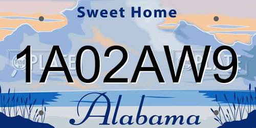 1A02AW9 Alabama License Plate