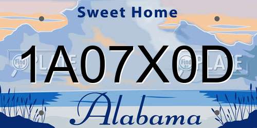 1A07X0D Alabama License Plate