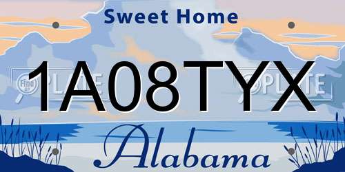 1A08TYX Alabama License Plate