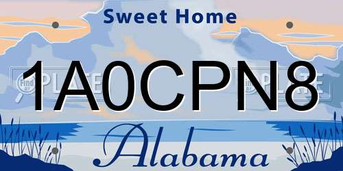 1A0CPN8 Alabama License Plate