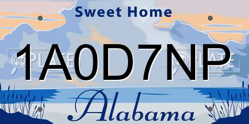 1A0D7NP Alabama License Plate