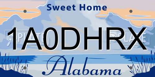 1A0DHRX Alabama License Plate