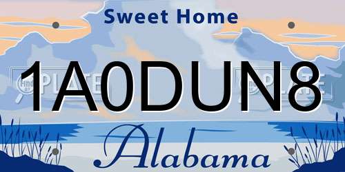 1A0DUN8 Alabama License Plate