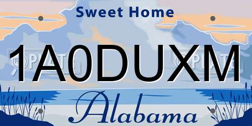 1A0DUXM Alabama License Plate