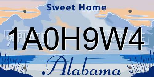 1A0H9W4 Alabama License Plate