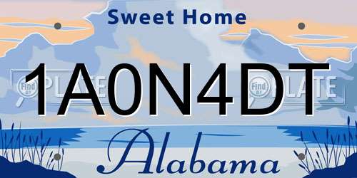 1A0N4DT Alabama License Plate