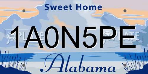 1A0N5PE Alabama License Plate