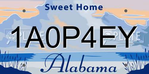 1A0P4EY Alabama License Plate