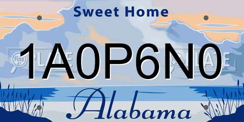 1A0P6N0 Alabama License Plate