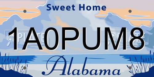 1A0PUM8 Alabama License Plate