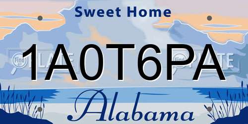 1A0T6PA Alabama License Plate