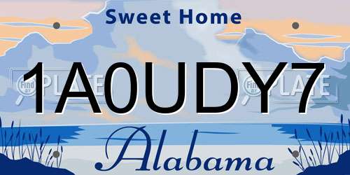 1A0UDY7 Alabama License Plate