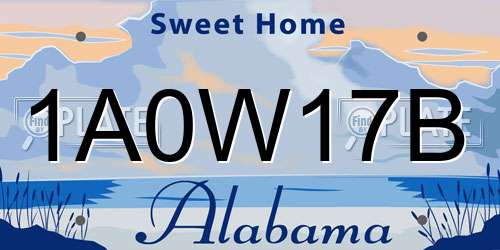 1A0W17B Alabama License Plate