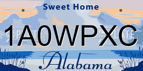 1A0WPXC Alabama License Plate