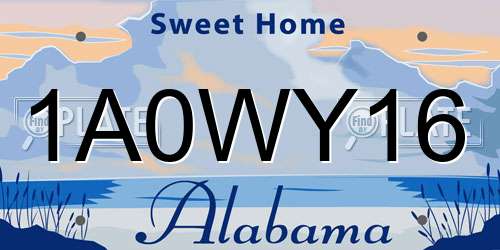 1A0WY16 Alabama License Plate