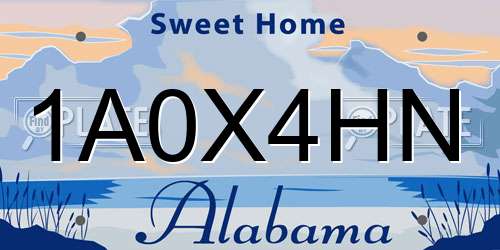 1A0X4HN Alabama License Plate