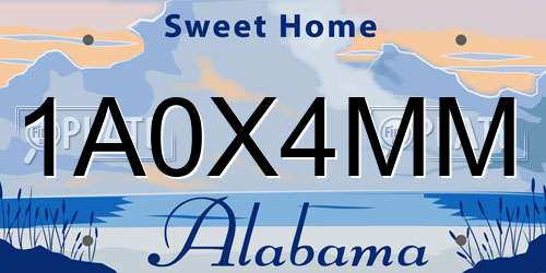 1A0X4MM Alabama License Plate
