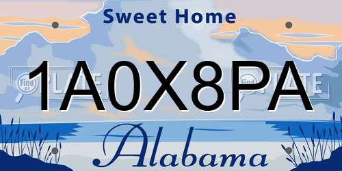 1A0X8PA Alabama License Plate