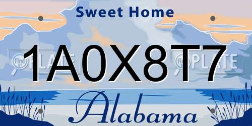 1A0X8T7 Alabama License Plate