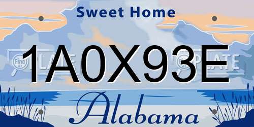1A0X93E Alabama License Plate