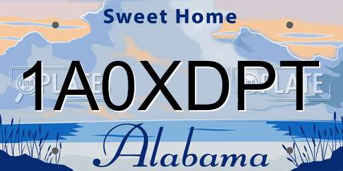1A0XDPT Alabama License Plate