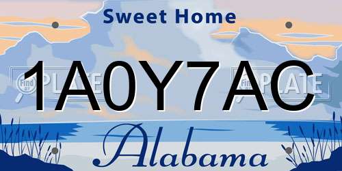1A0Y7AC Alabama License Plate