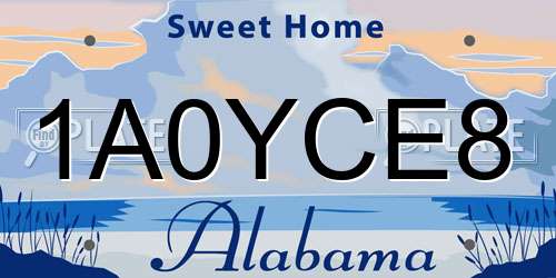 1A0YCE8 Alabama License Plate