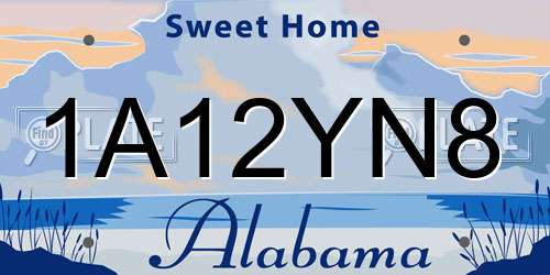 1A12YN8 Alabama License Plate