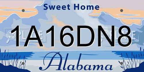 1A16DN8 Alabama License Plate