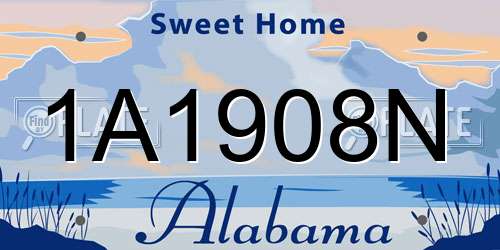 1A1908N Alabama License Plate