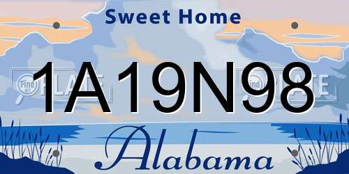 1A19N98 Alabama License Plate