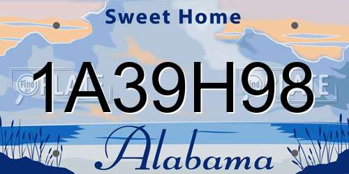 1A39H98 Alabama License Plate