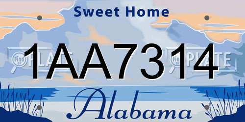 1AA7314 Alabama License Plate
