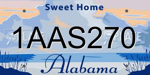 1AAS270 Alabama License Plate