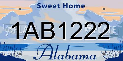 1AB1222 Alabama License Plate
