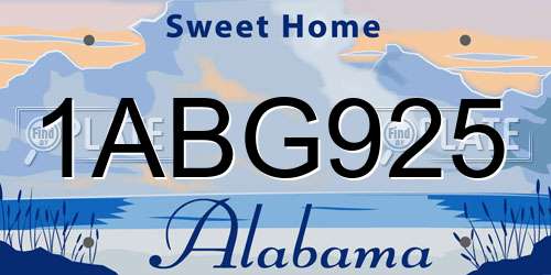 1ABG925 Alabama License Plate