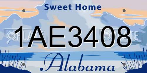 1AE3408 Alabama License Plate