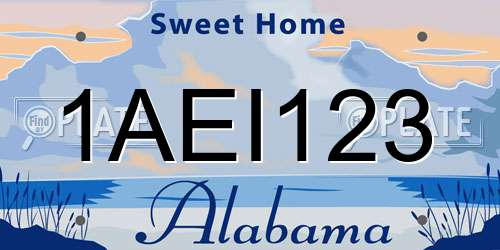 1AEI123 Alabama License Plate