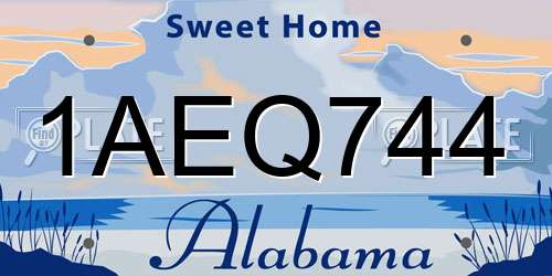 1AEQ744 Alabama License Plate