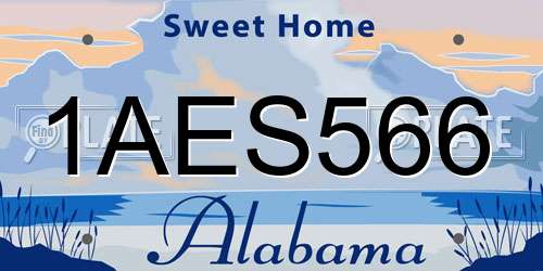 1AES566 Alabama License Plate