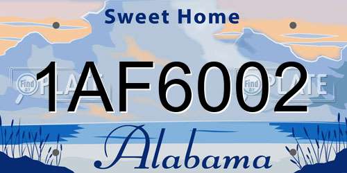 1AF6002 Alabama License Plate
