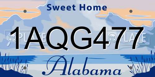 1AQG477 Alabama License Plate