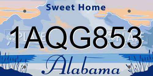 1AQG853 Alabama License Plate