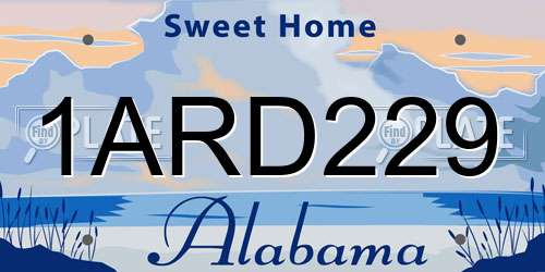 1ARD229 Alabama License Plate